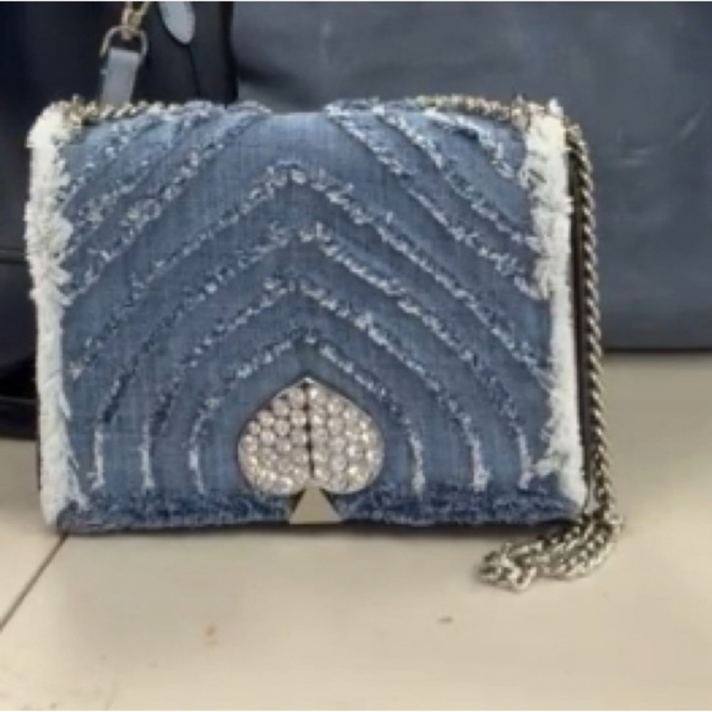Kate Spade Amelia Jeweled Blue Denim Crossbody Bag with Chain Strap. NWOT - Picture 2 of 9